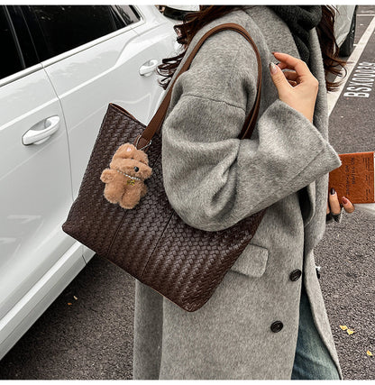 Woven Leather Shoulder Tote Bag Acalora