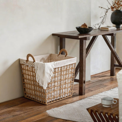 Storage basket with decorative fabric lining
