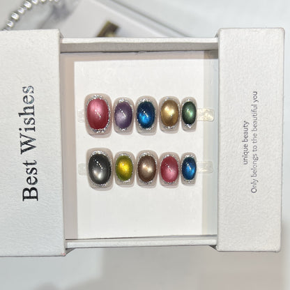 Colorful Metallic Press-On Nail Set with Glittering Accents Acalora