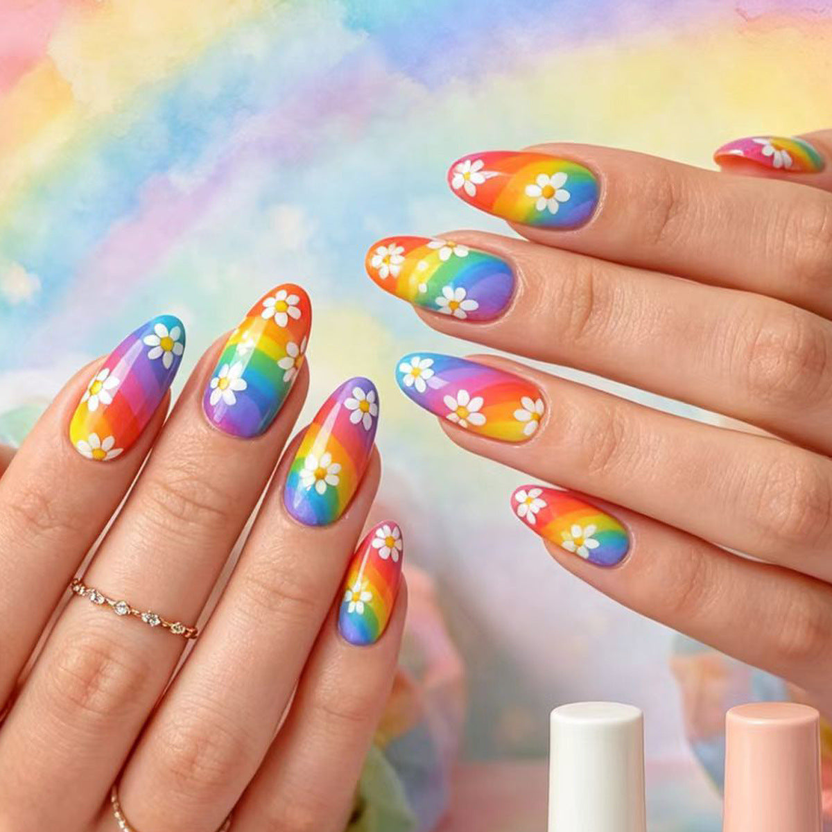 Artistic Floral Rainbow Nail Art Acalora