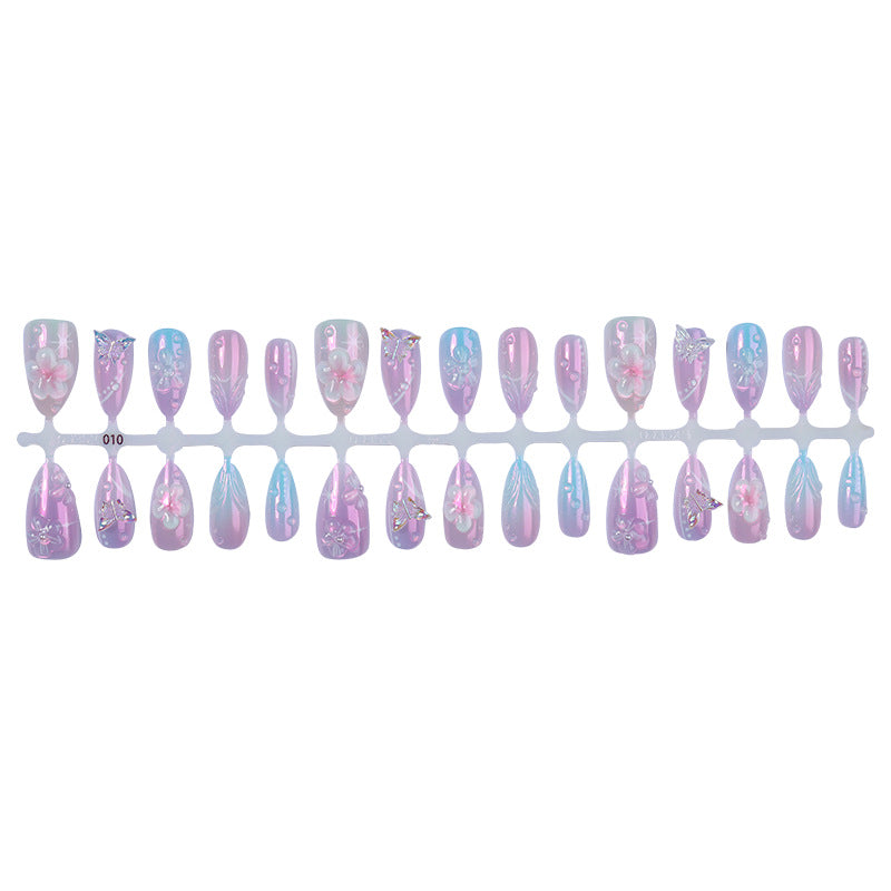 Artistic Press-On Nail Set with Floral Accents Acalora