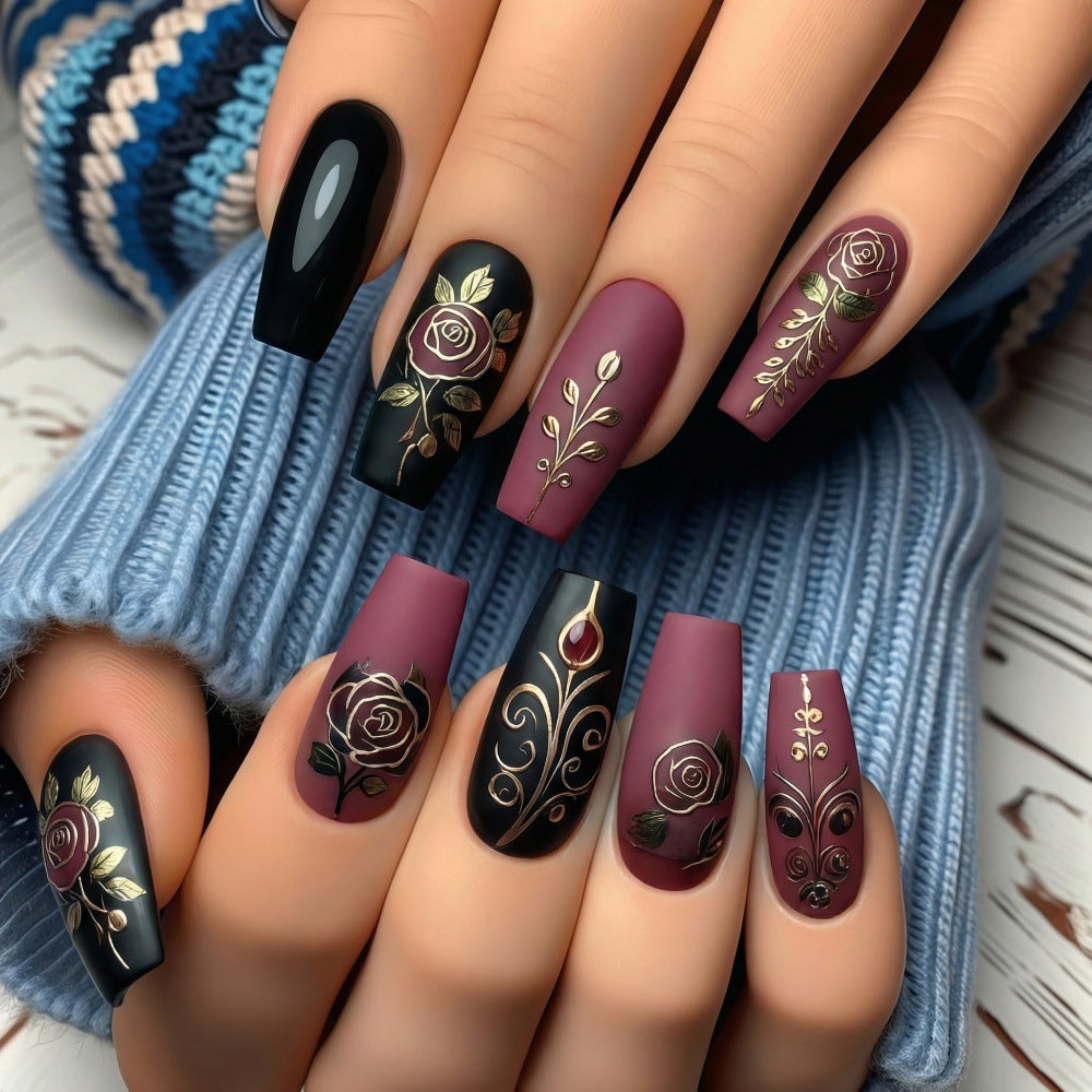 Artificial Nail Set with Floral and Elegant Decorations Acalora