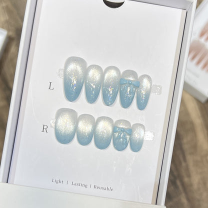 Sparkling Press-On Nail Art Set with Bow Accents Acalora
