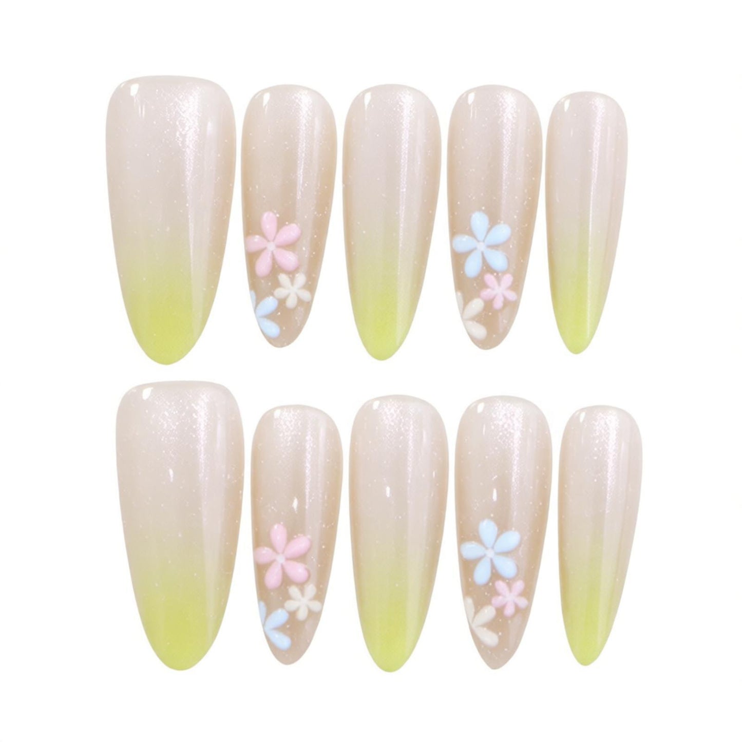 Elegant Ombre Press-On Nail Set with Floral Accents Acalora