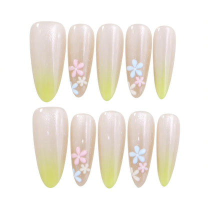 Elegant Ombre Press-On Nail Set with Floral Accents Acalora