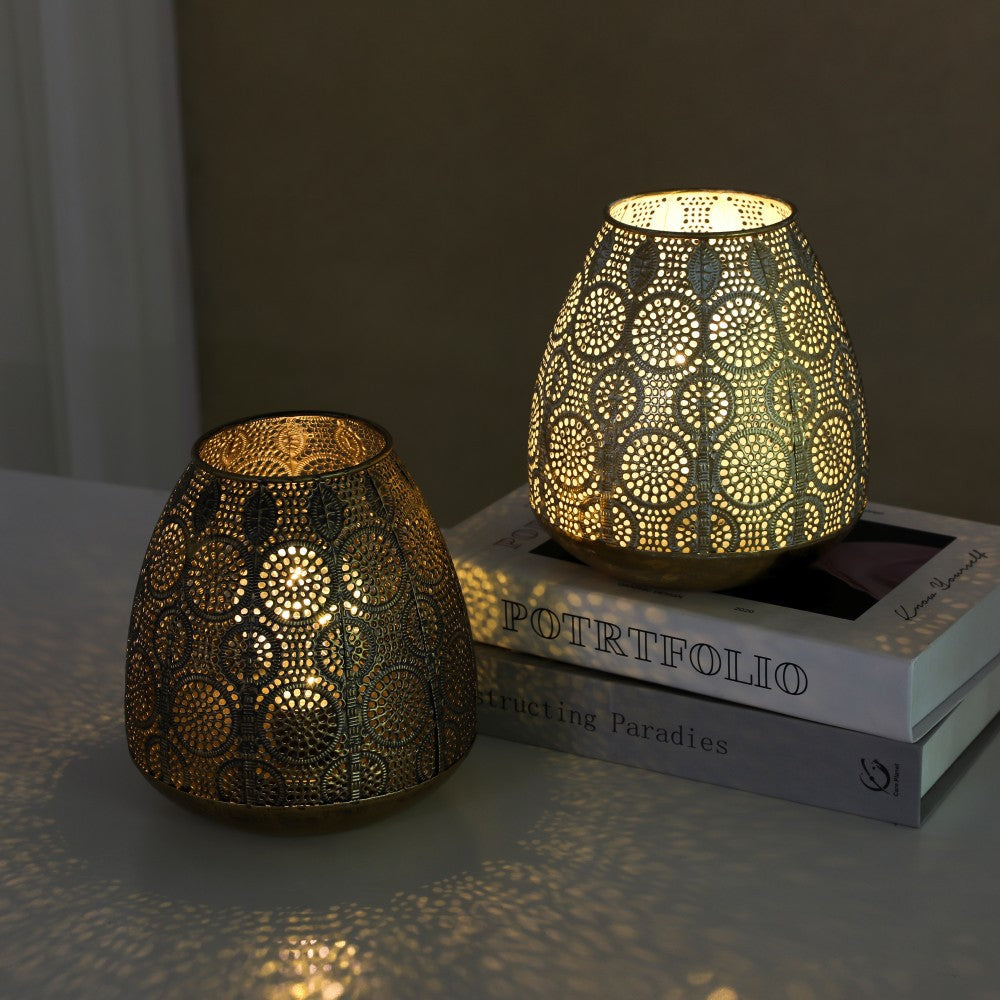 Antique-Style Filigree Metal Votive Lantern Tealight Holder Acalora