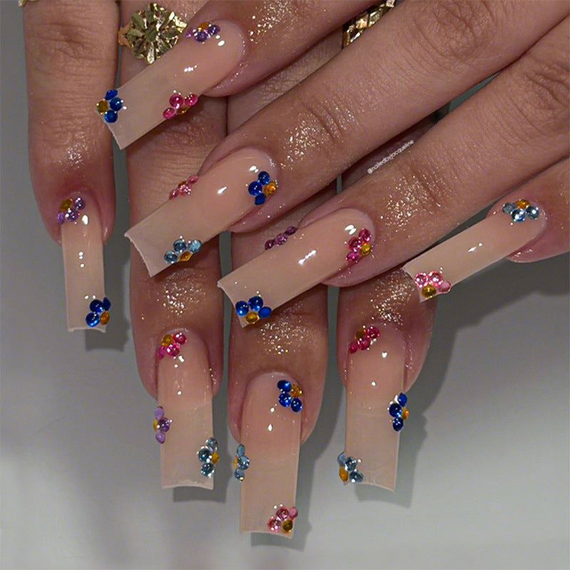 Decorative Press-On Nail Set with Floral and Gem Accents Acalora 1788496020