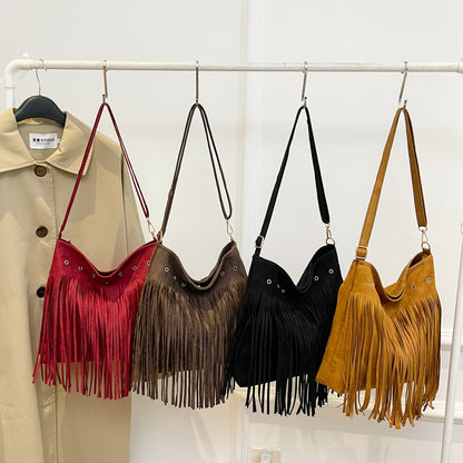 Suede Fringe Shoulder Bag Acalora