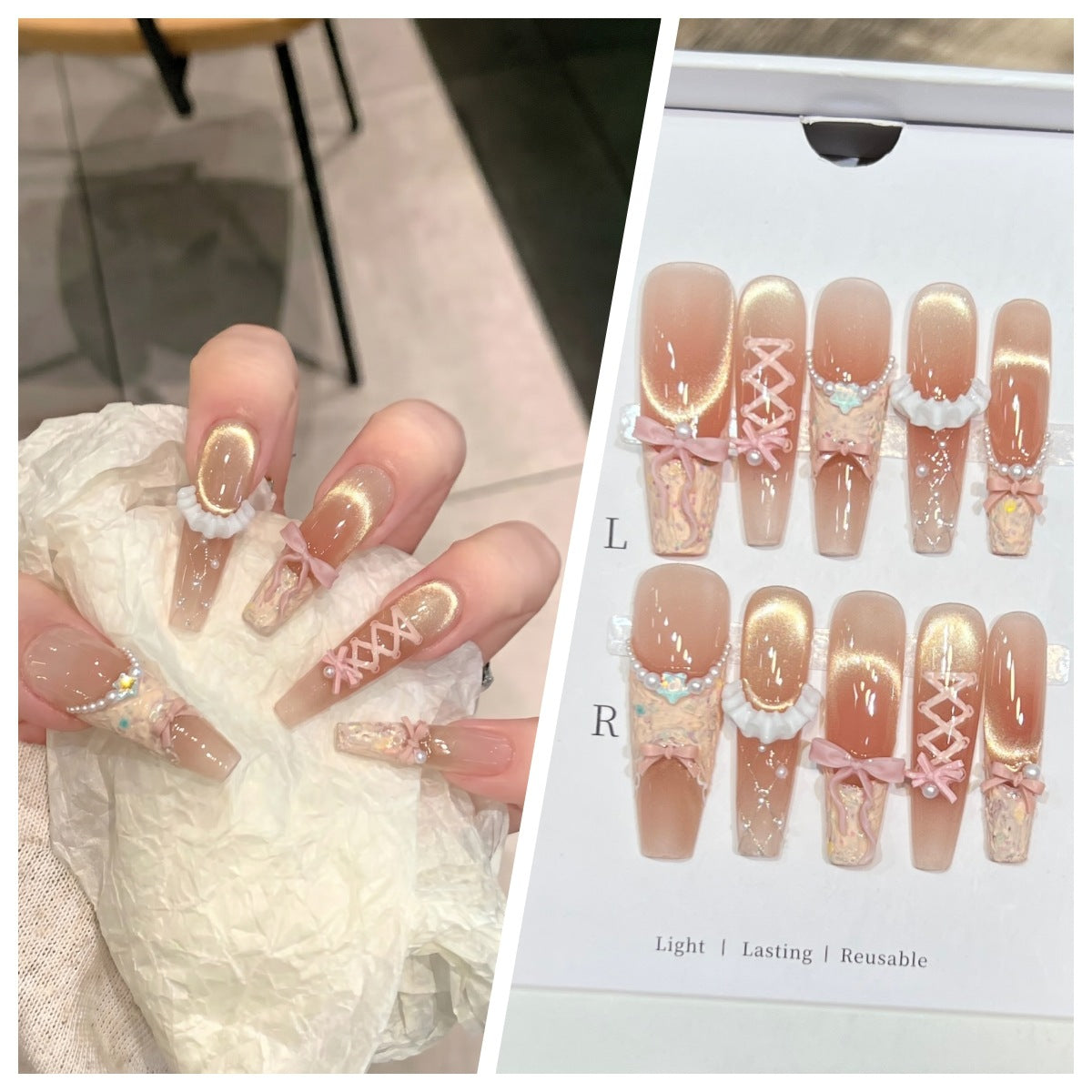 Artistic Stiletto Press-On Nail Set with Charming Patterns Acalora