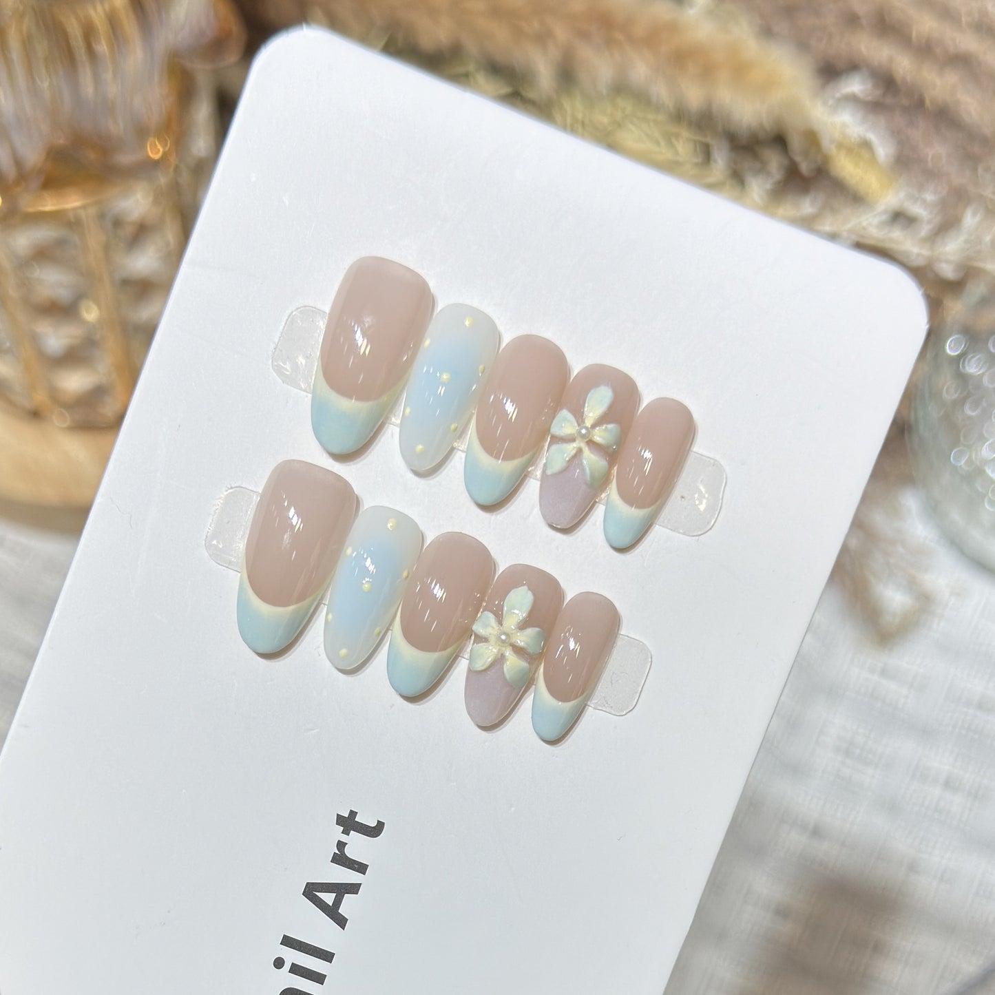 Elegant Press-On Nail Art Set with Floral and Ombre Design Acalora