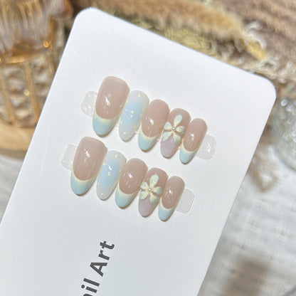 Elegant Press-On Nail Art Set with Floral and Ombre Design Acalora