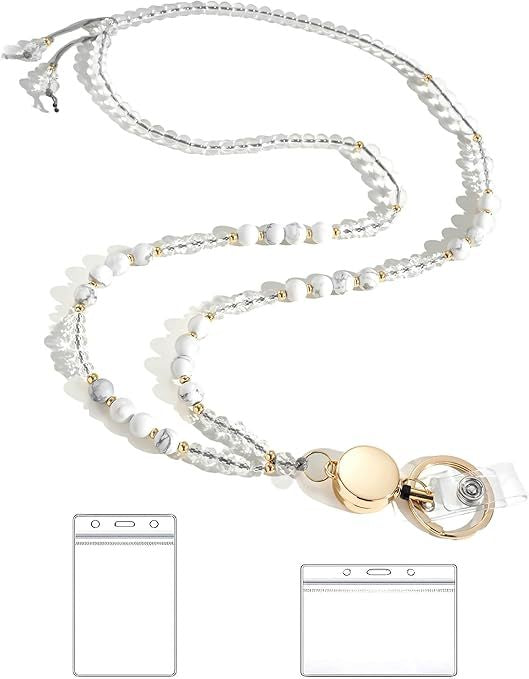Beaded Lanyard with Retractable ID Holder Acalora