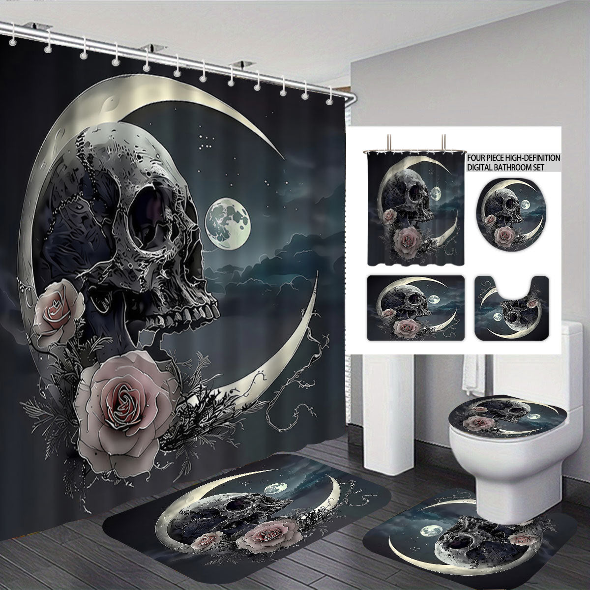 Artistic Skull Themed Bathroom Set