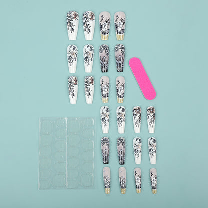 Art Nail Set with Artistic Floral Decorations Acalora