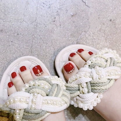 Premium Rhinestone-Embellished Press-On Toenail Set Acalora