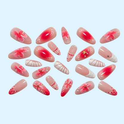 Artificial nails with 3D flower pattern and glitter accents Acalora