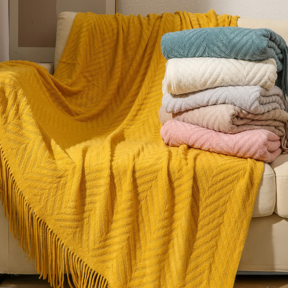 Unisex Textured Fringe Throw Blanket