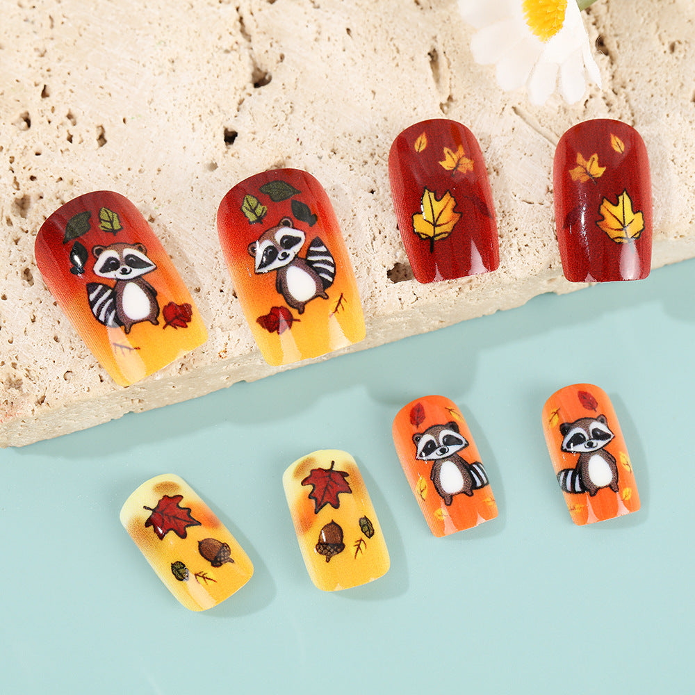 Artificial nails with autumnal animal and leaf patterns Acalora
