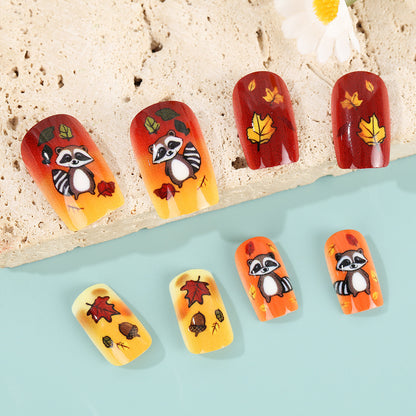 Artificial nails with autumnal animal and leaf patterns Acalora