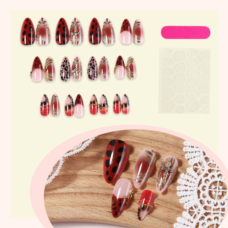 Artistic Stiletto Press-On Nail Set with Ladybug Motif Acalora