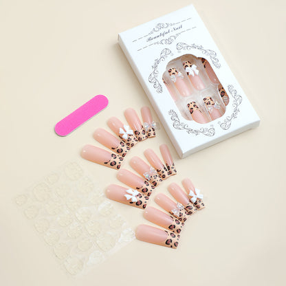 Decorative Press-On Nail Set with Chic Animal Print and Gem Accents Acalora