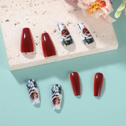 Artificial nails with romantic rose pattern Acalora