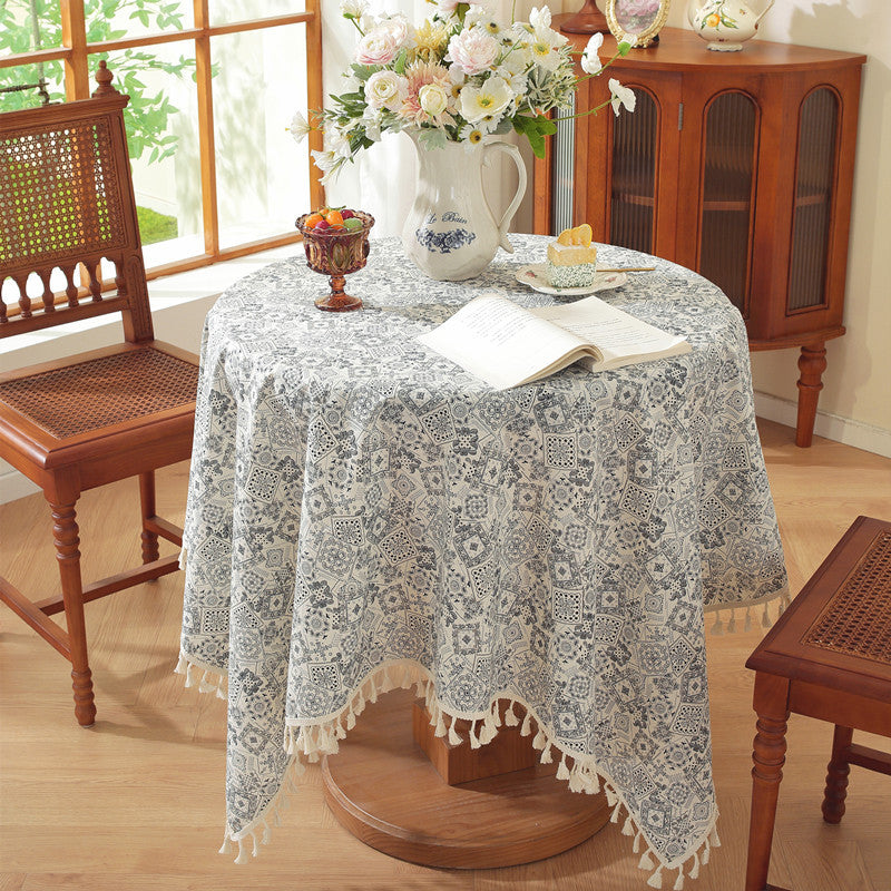 Elegant Floral Tassel Tablecloth