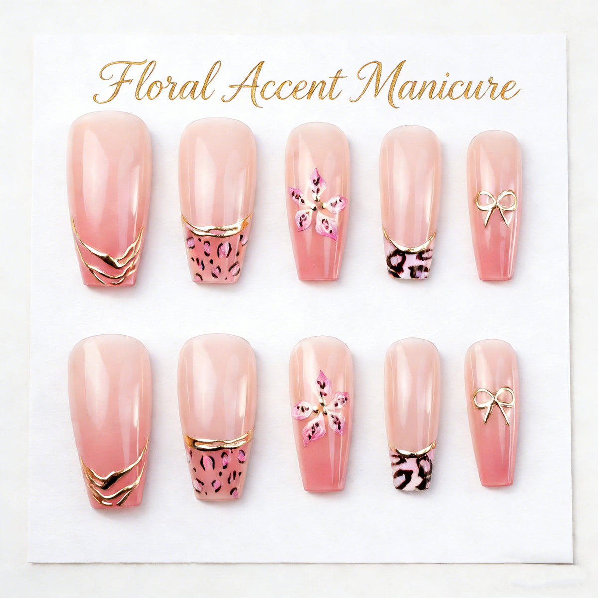 Acrylic nail set with glamorous golden accents Acalora