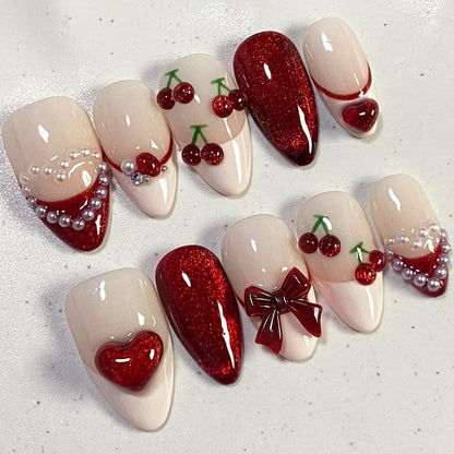 Decorative Press-On Nail Art Set with Heart and Bow Accents Acalora