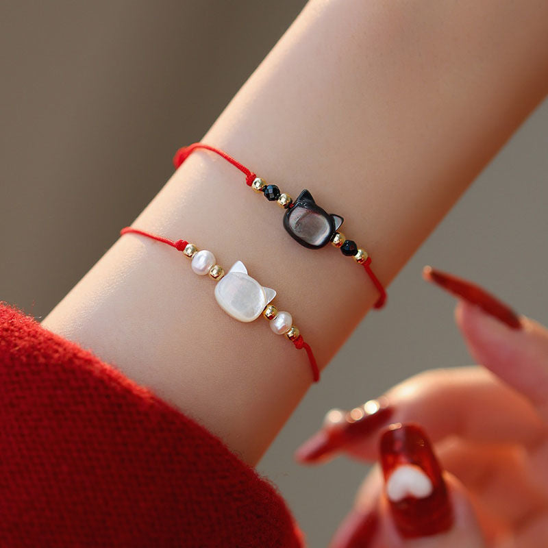 Adjustable Cat-Themed Charm Bracelet Acalora