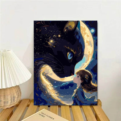 Whimsical Fantasy Cat and Girl Wall Art