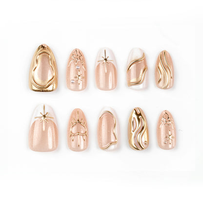 Artistic Press-On Nail Set with Elegant Gold Accents Acalora