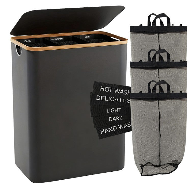 Laundry separation system with bamboo lid and multiple compartments Acalora