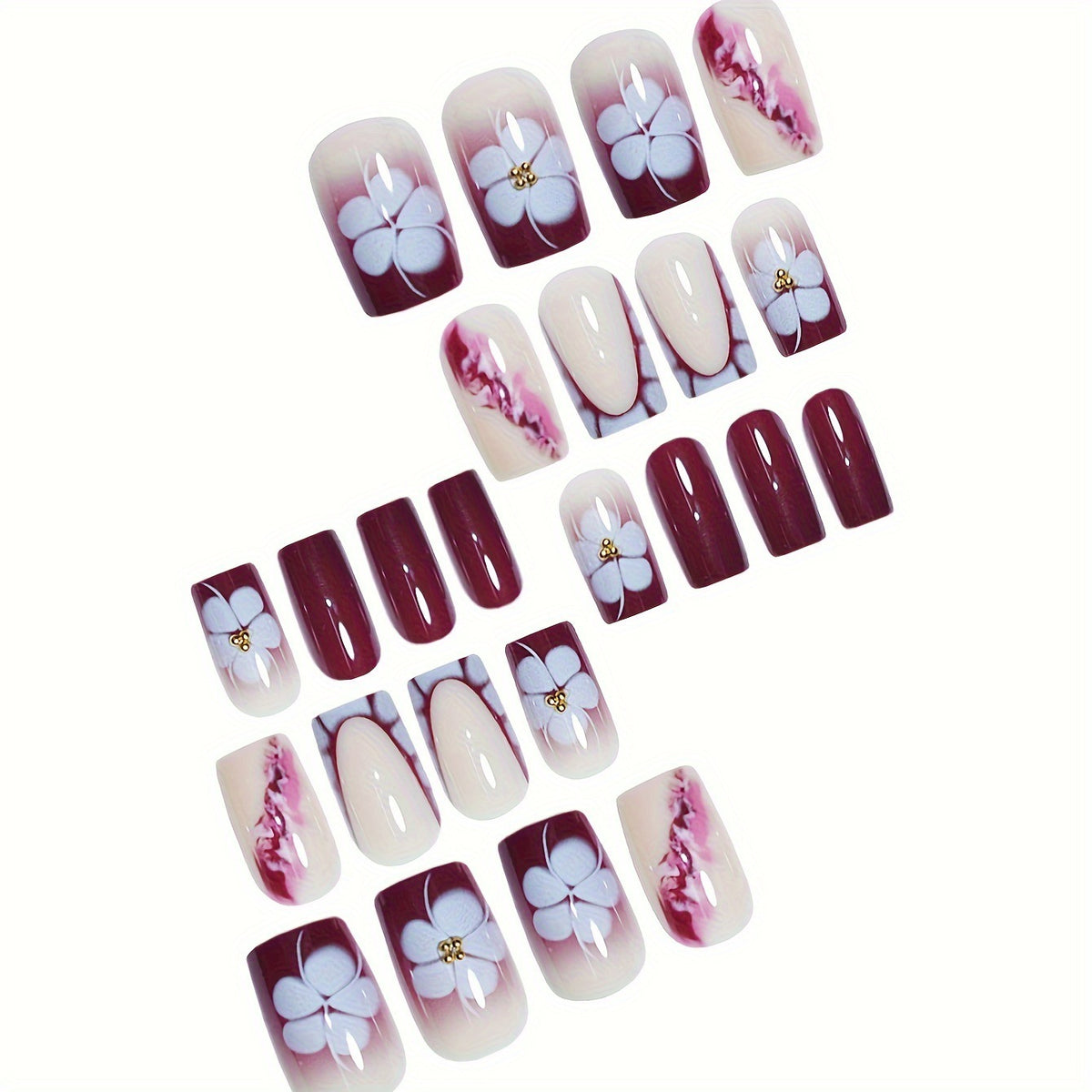 Artistic Gel Nail Extensions with Floral Design Acalora