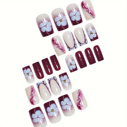 Artistic Gel Nail Extensions with Floral Design Acalora