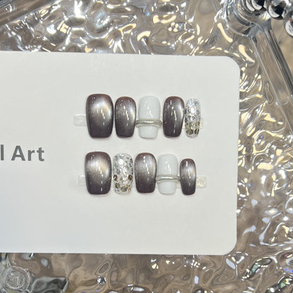 Press-On Nail Art Set with Ombre and Glitter Accents Acalora