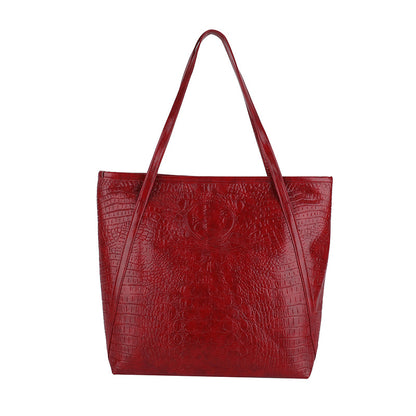 Crocodile-Embossed Leather Tote Bag Acalora