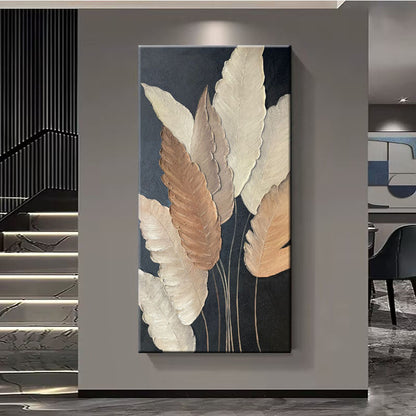 Textured Leaf Motif Canvas Wall Art