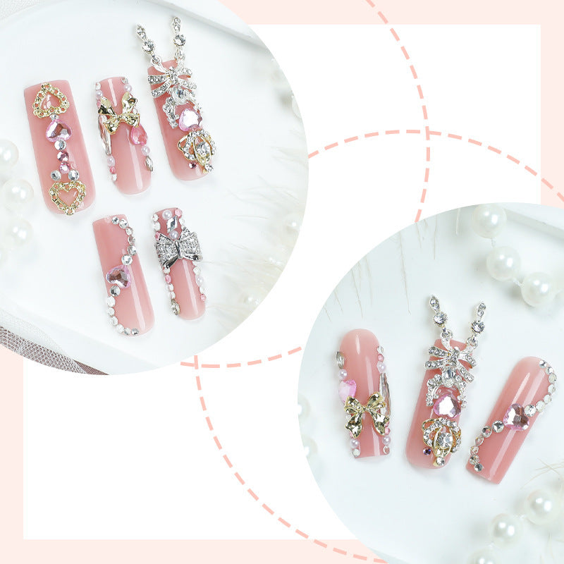 Decorative Press-On Nail Art Set with Glamorous Gem Accents Acalora