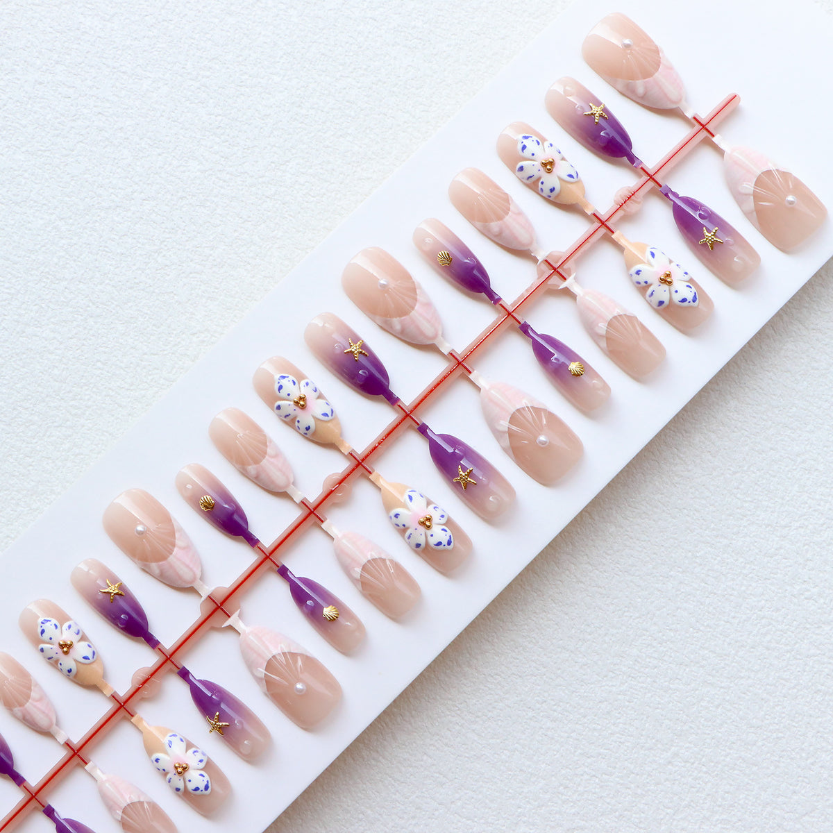 Decorative Press-On Nail Art Set with Floral and Ocean Themes Acalora