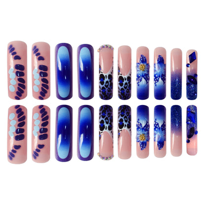Decorative Press-On Nail Art with Floral and Leopard Designs Acalora