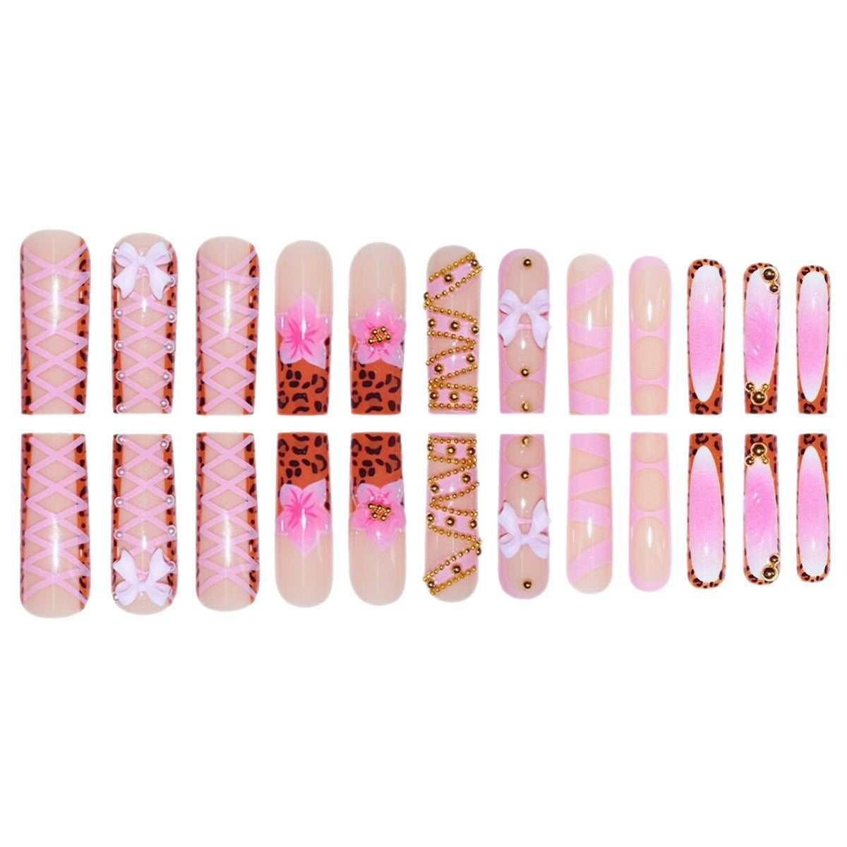 Decorative Stiletto Press-On Nails with 3D Floral and Bow Accents Acalora