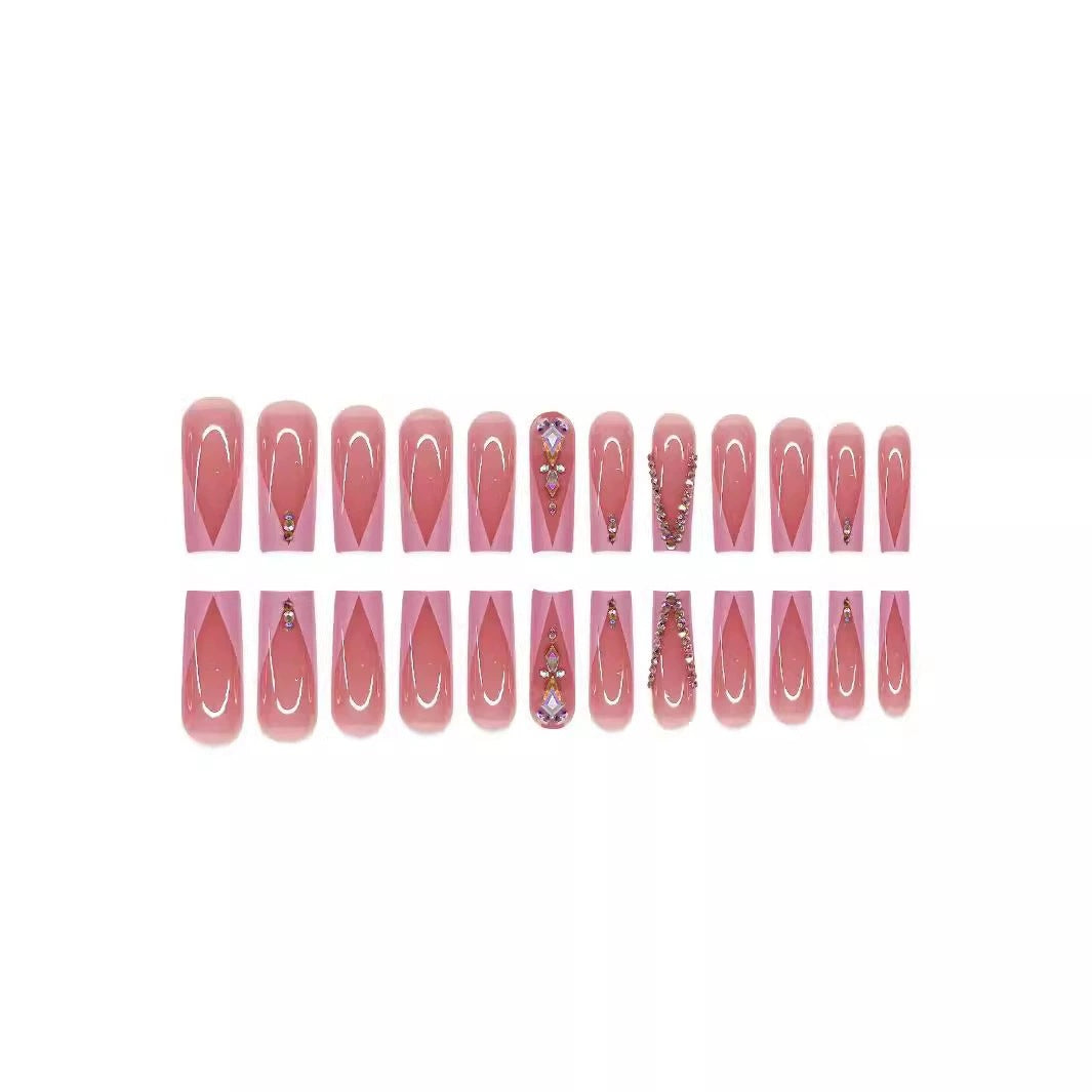 Decorative Press-On Nail Set with Rhinestone Accents Acalora