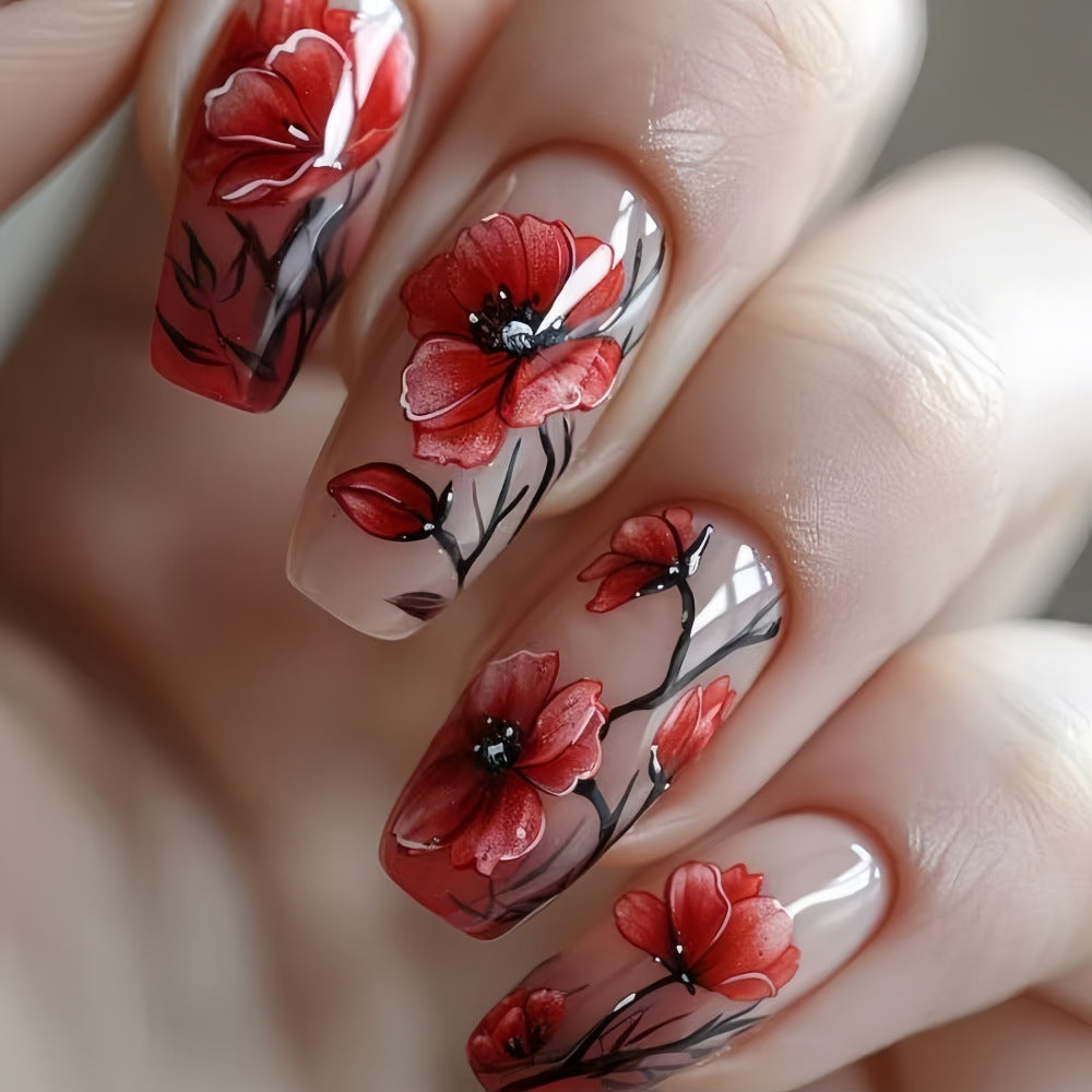 Artificial Nails Set with Floral Design Acalora