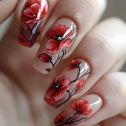 Artificial Nails Set with Floral Design Acalora