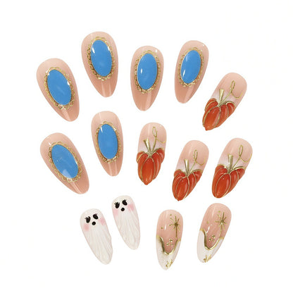 Creative artificial nails with autumn design and detailed accents Acalora