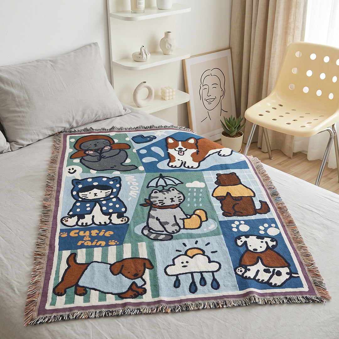 Playful Animal-Themed Tapestry Throw Blanket