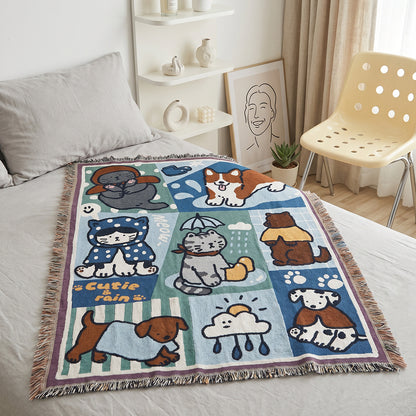 Playful Animal-Themed Tapestry Throw Blanket