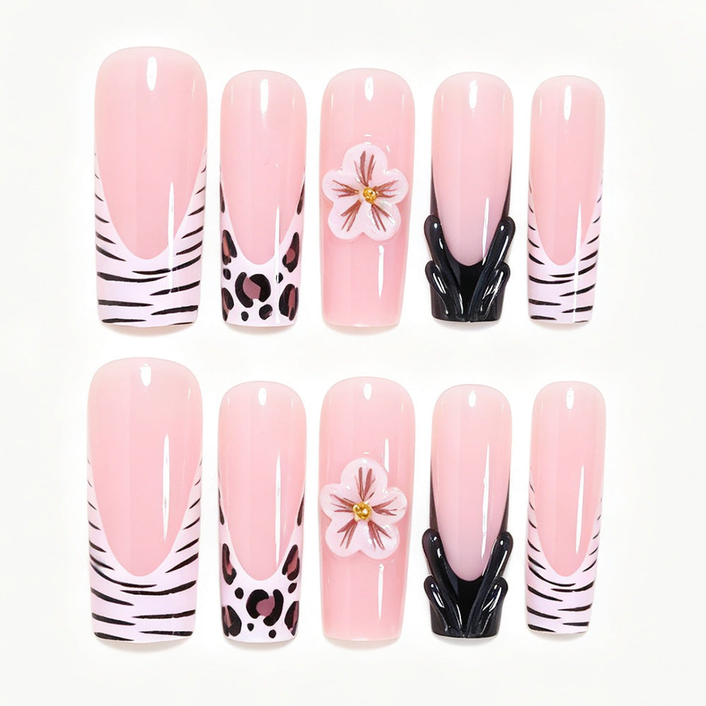 Artistic Press-On Nail Art Tips with Floral and Animal Print Designs Acalora