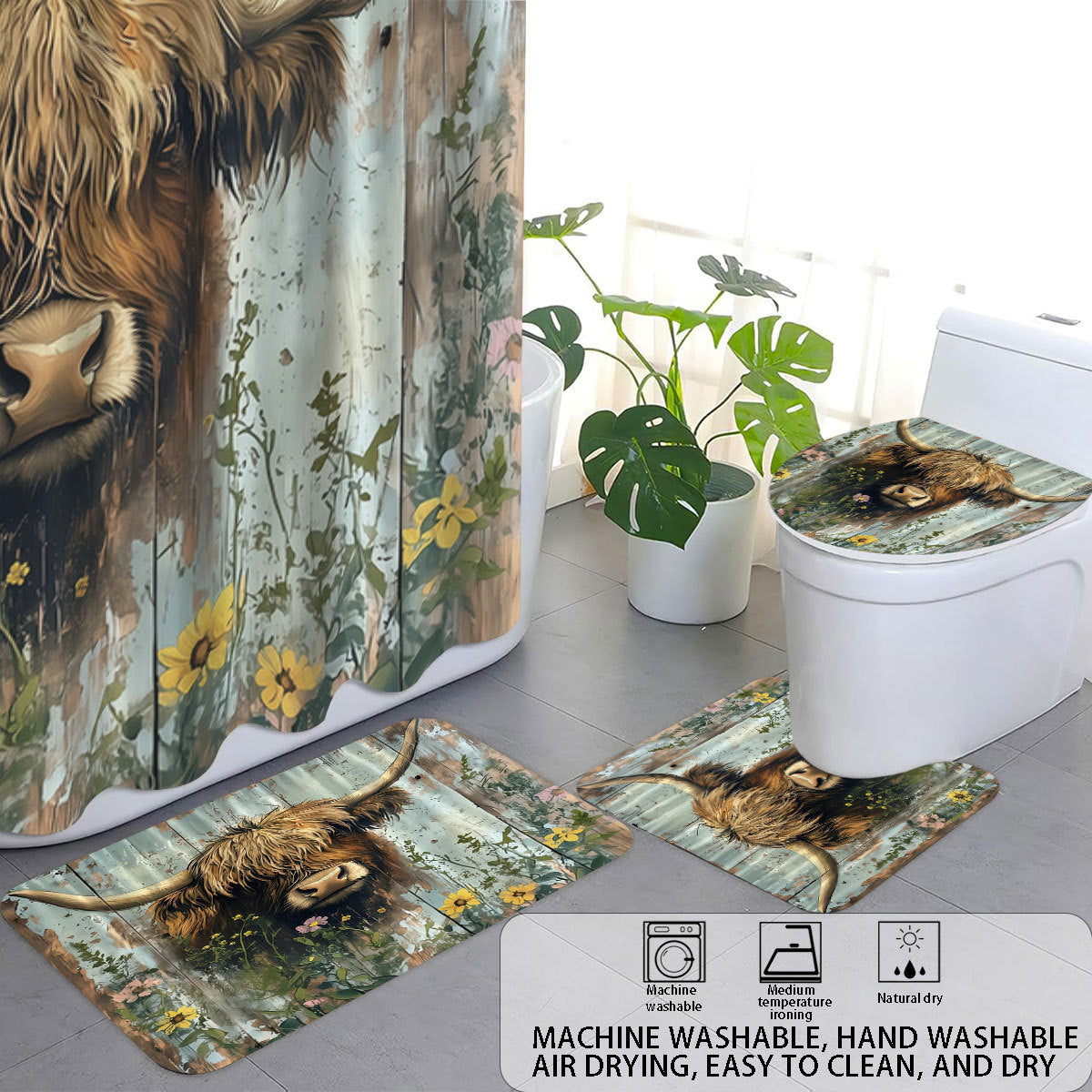 Cute Cow-Themed Digital Bathroom Set